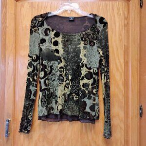 Beautiful Tribal nylon mesh cut velour top size medium